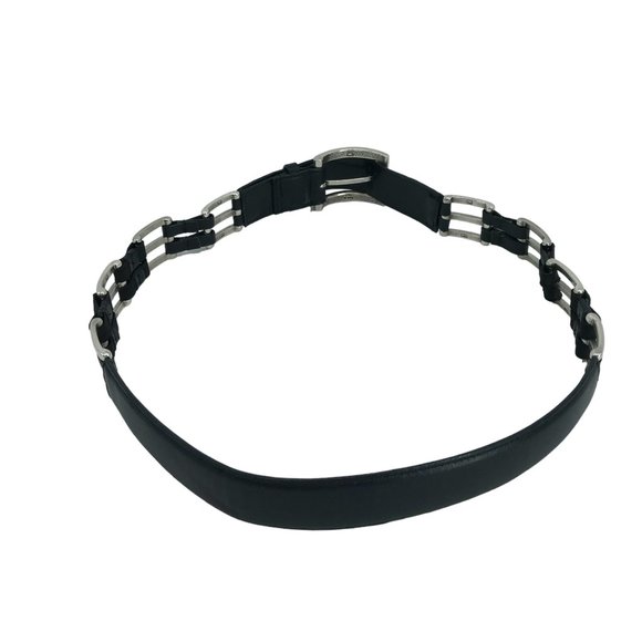 Nbel Italy Womens L Black Leather Belt Silver Chain Lux Brand
